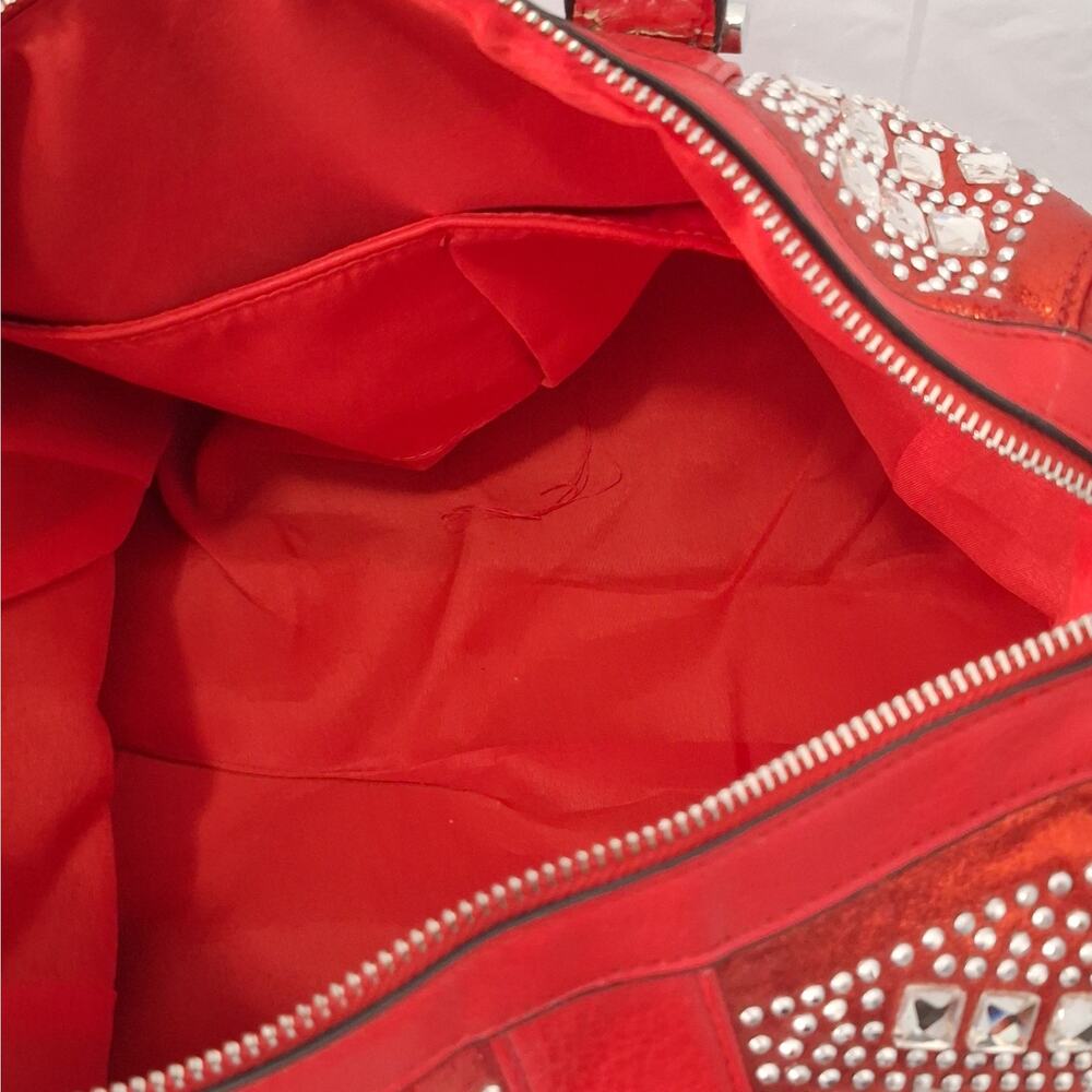 Y2K-style Red Rhinestone Duffle Satchel Bag - Picture 5 of 11